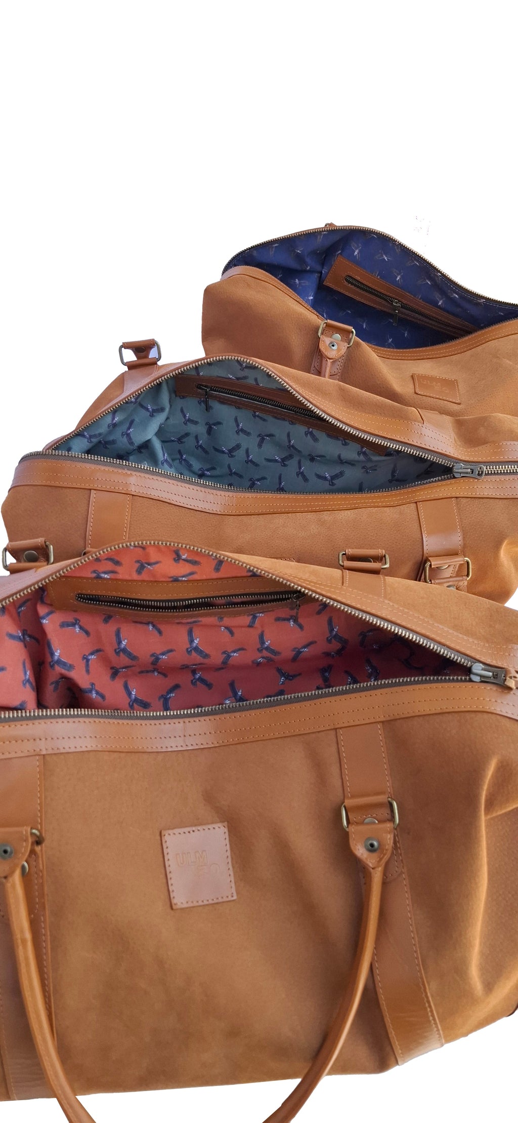 Bolso ULMMO Carpincho camel - forro cóndor azul