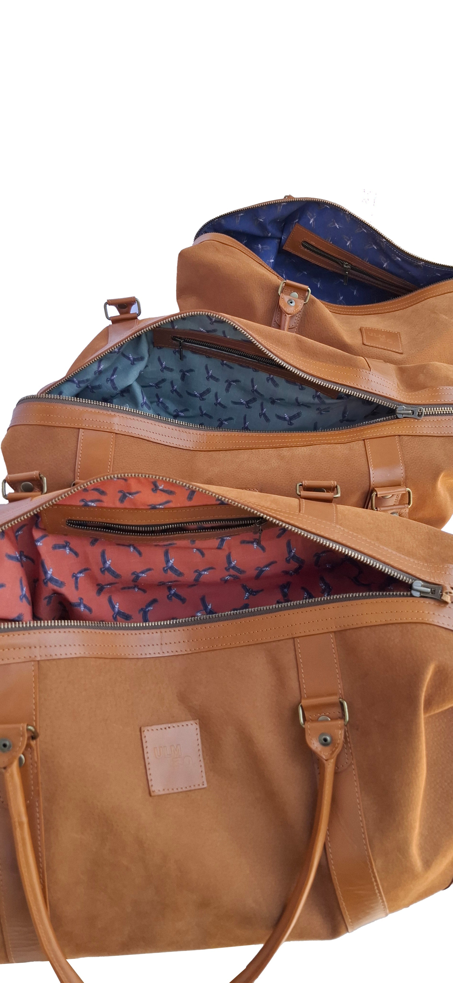 Bolso ULMMO Carpincho camel - forro cóndor azul