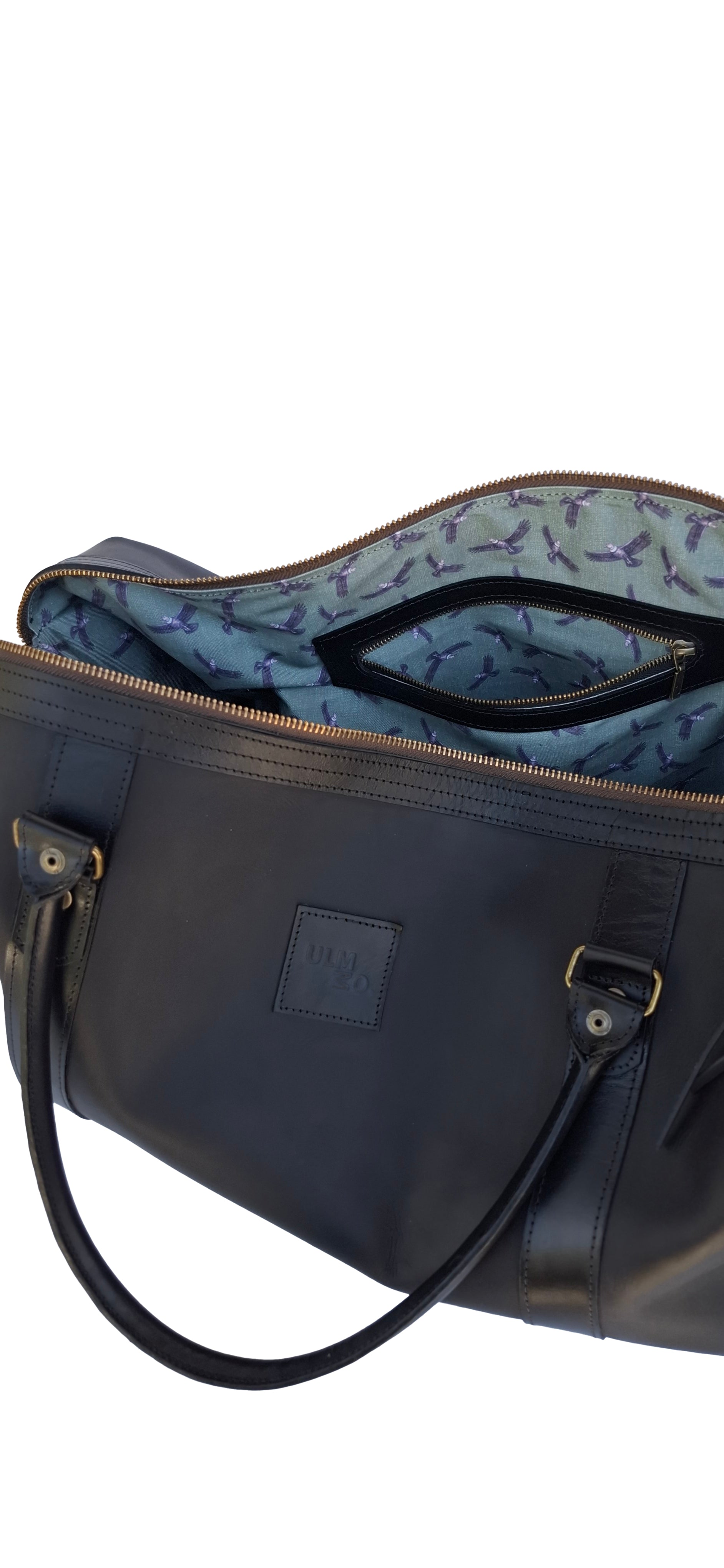 Bolso ULMMO Cuero Negro con forro cóndor verde