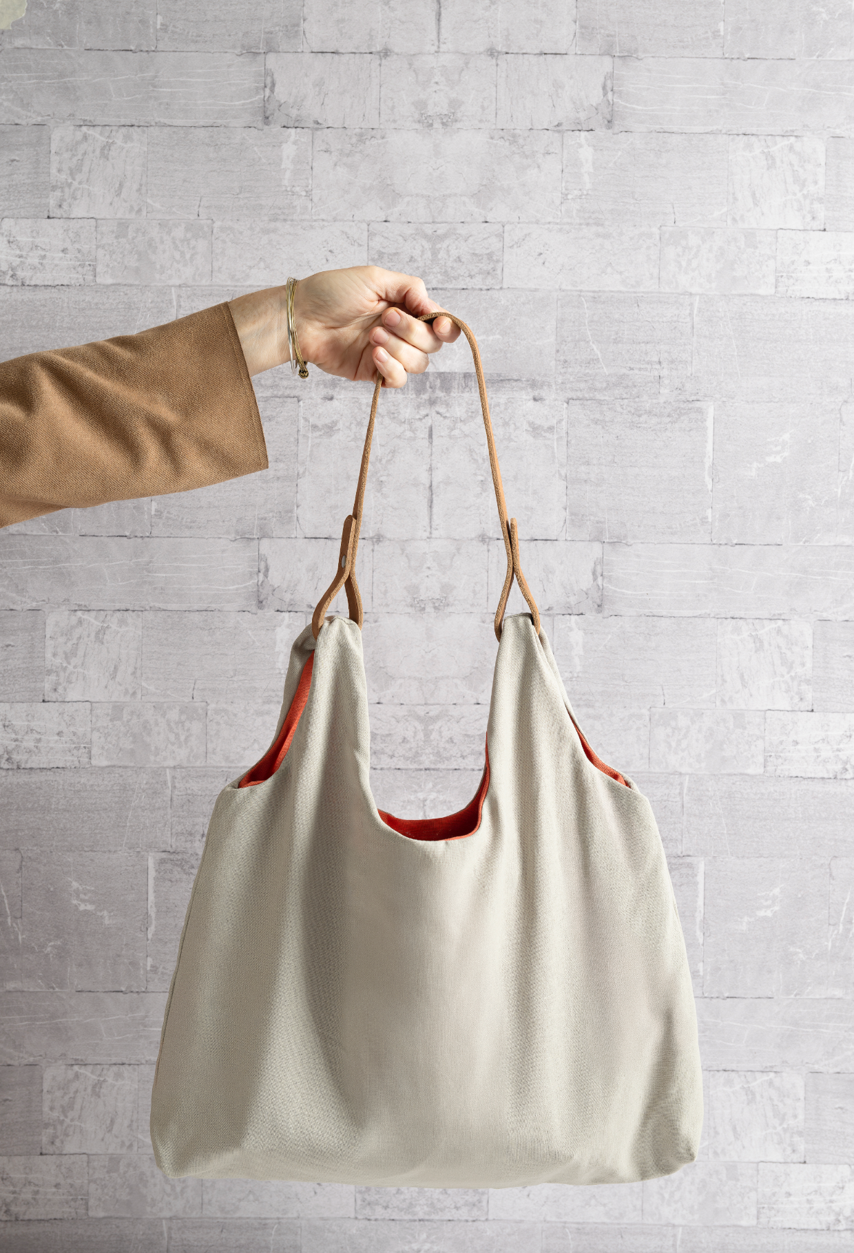 Cartera 100% lino Beige con forro Salmón