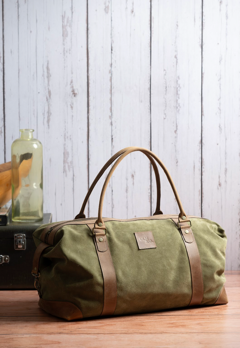 Bolso ULMMO cuero reno verde oliva con mangos de cuero