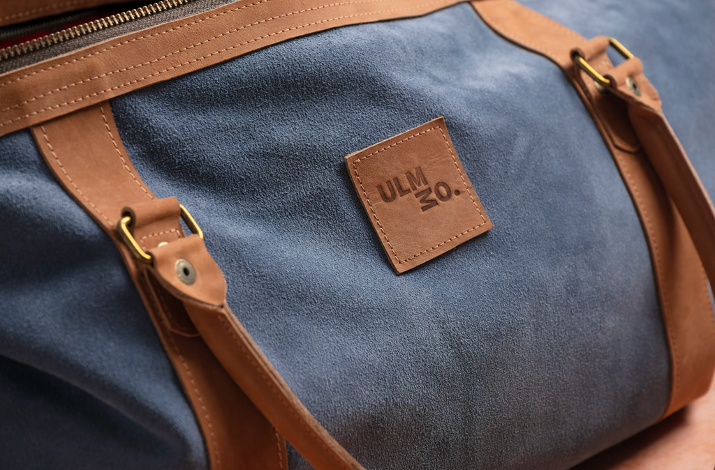 Bolso ULMMO cuero reno Azul Petróleo con mangos de cuero