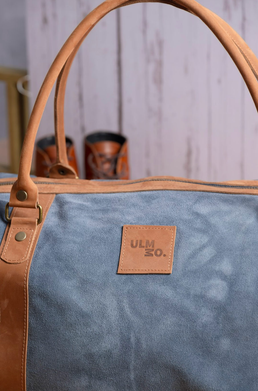 Bolso ULMMO cuero reno Azul Petróleo con mangos de cuero