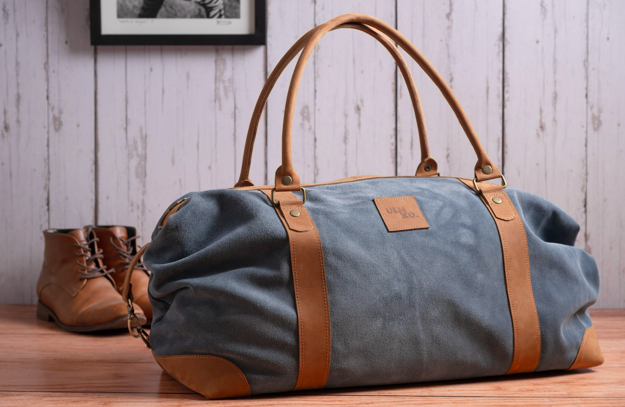 Bolso ULMMO cuero reno Azul Petróleo con mangos de cuero