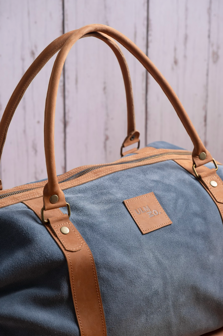 Bolso ULMMO cuero reno Azul Petróleo con mangos de cuero