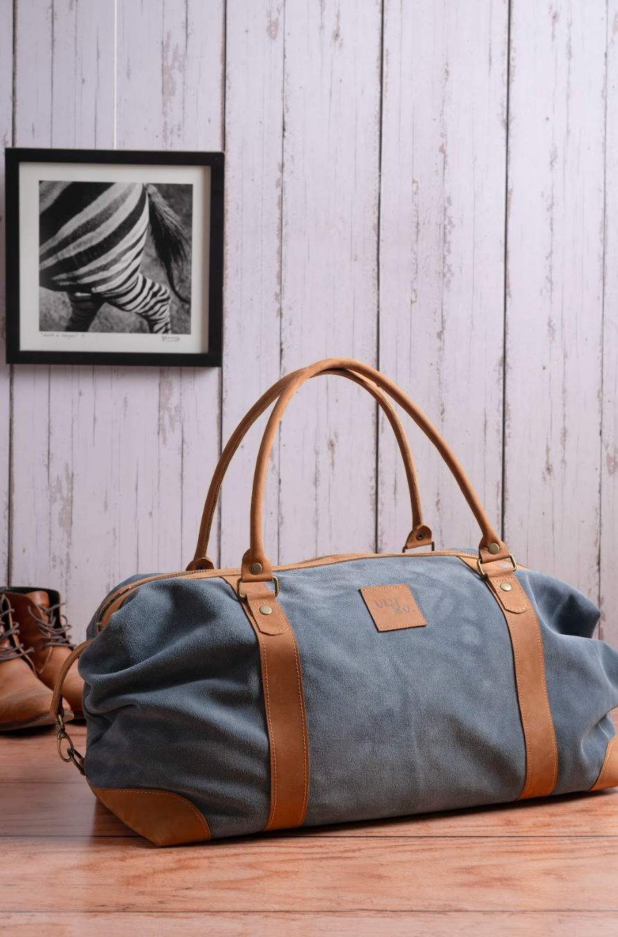 Bolso ULMMO cuero reno Azul Petróleo con mangos de cuero