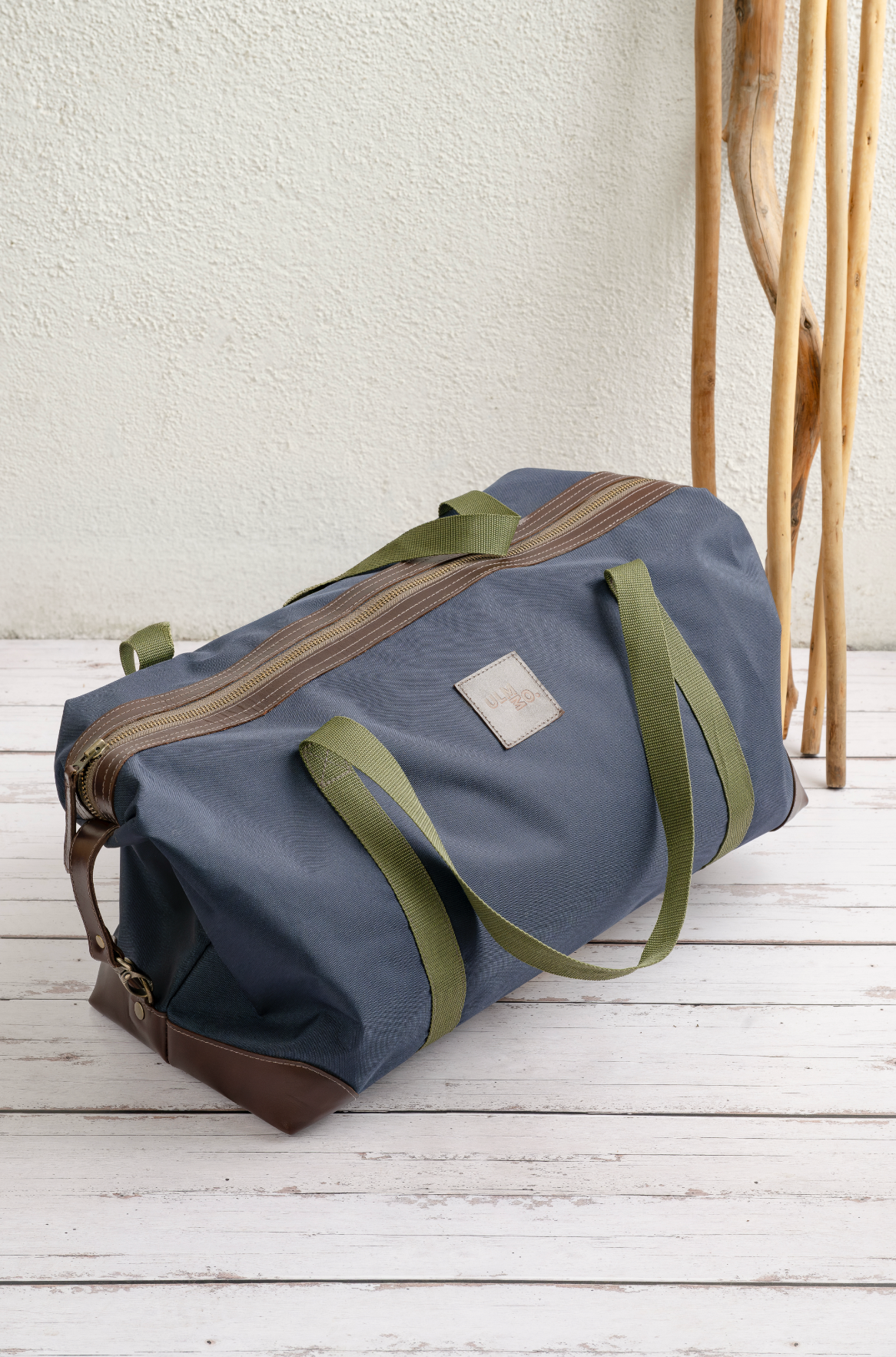 Bolso Impermeable Azul con forro Flamencos y mangos verdes - ULMMO