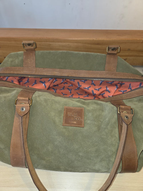 Bolso ULMMO cuero reno verde oliva con mangos de cuero