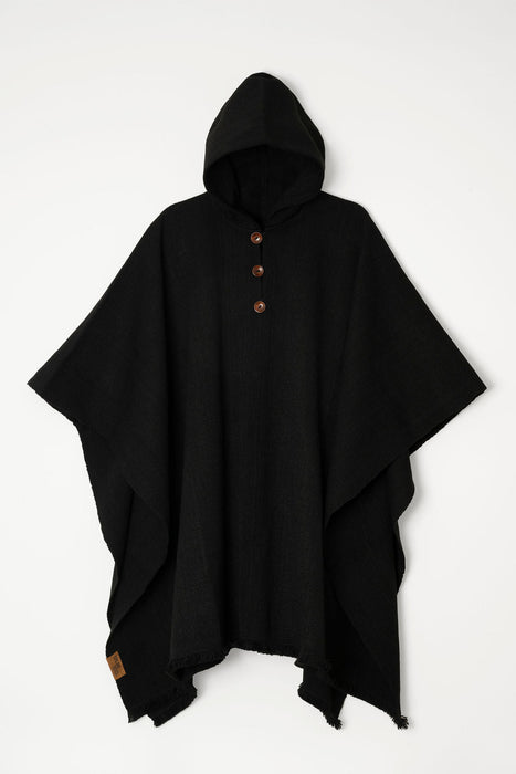 Poncho Tradicional Lana con Capucha - Negro - Creado en Chile