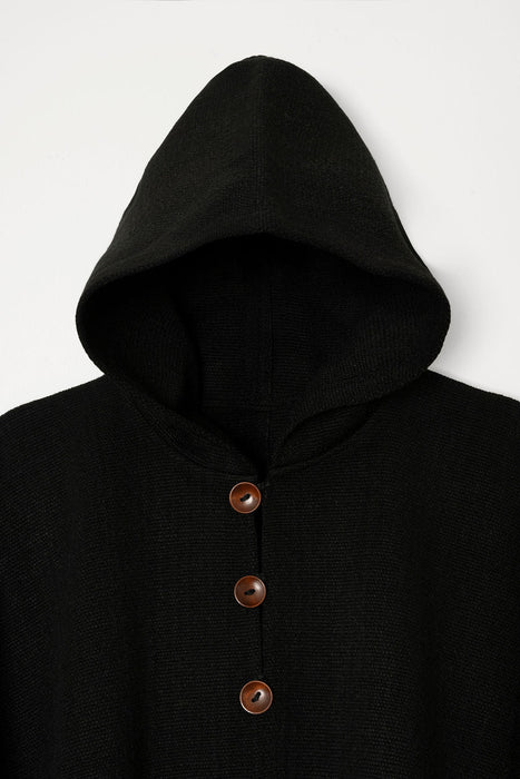 Poncho Tradicional Lana con Capucha - Negro - Creado en Chile