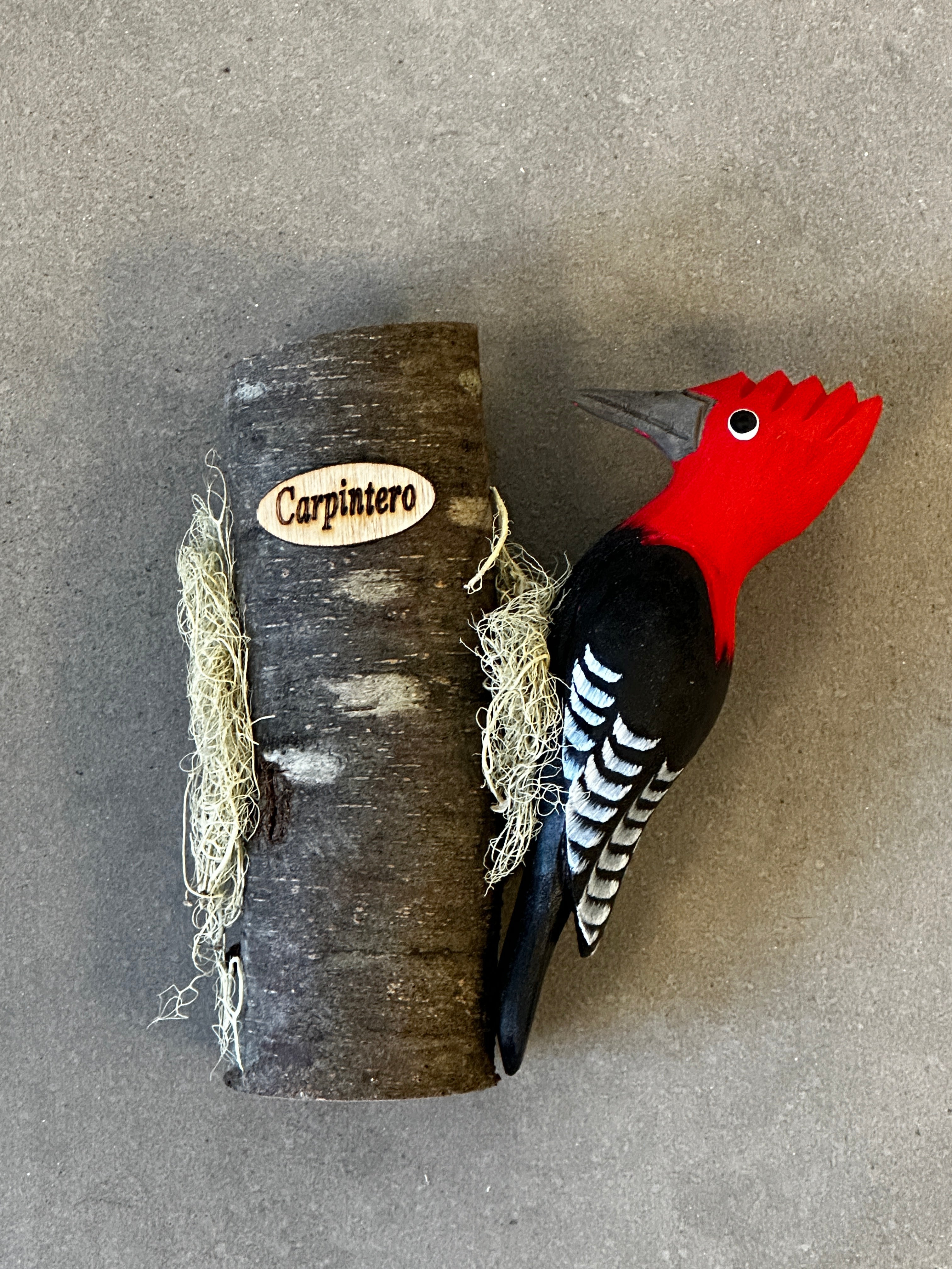 Pájaro Carpintero tallado en madera nativa