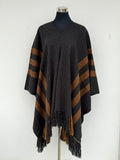 Poncho Flecos - Lana y Alpaca - Marengo con Líneas Café