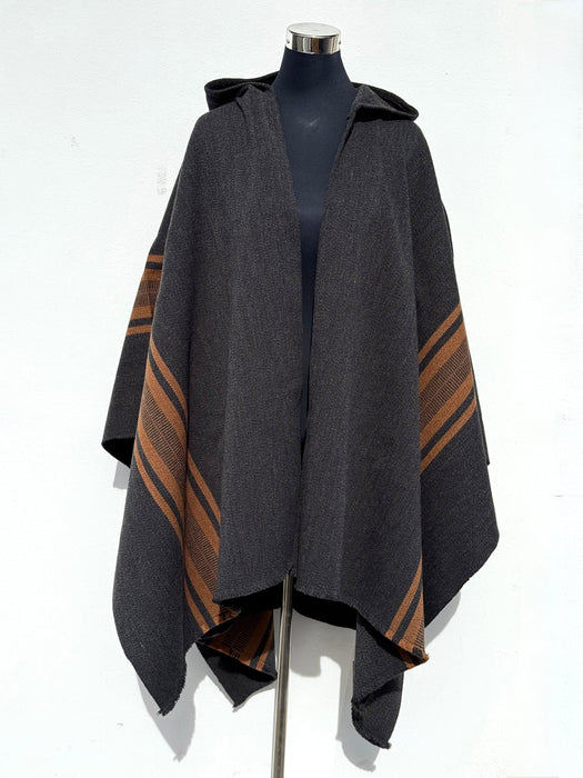Ruana Peinecillo con Capucha - Lana y Alpaca - Marengo con Camel