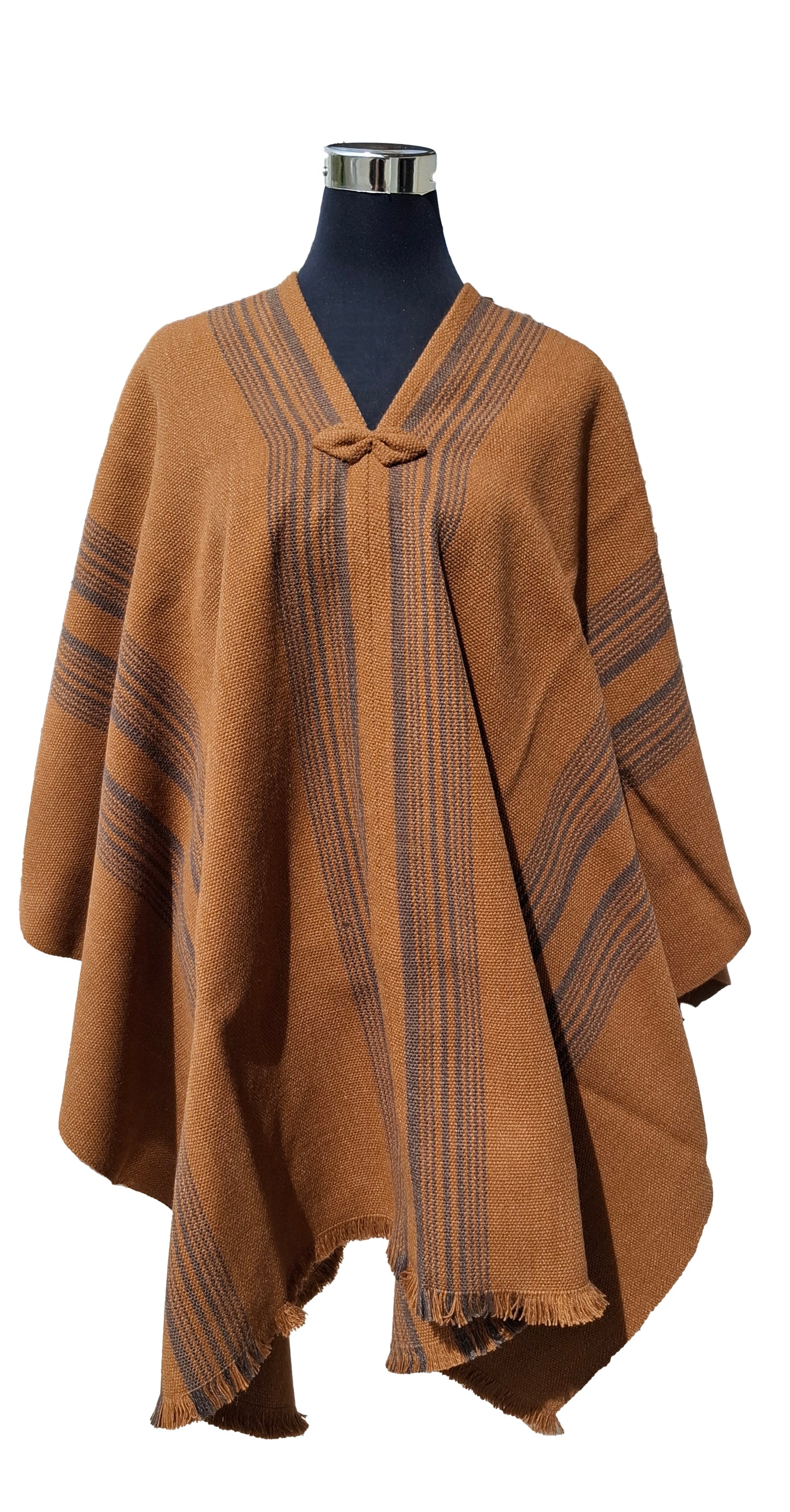 Poncho Tradicional Lana - Camel con líneas Gris Marengo