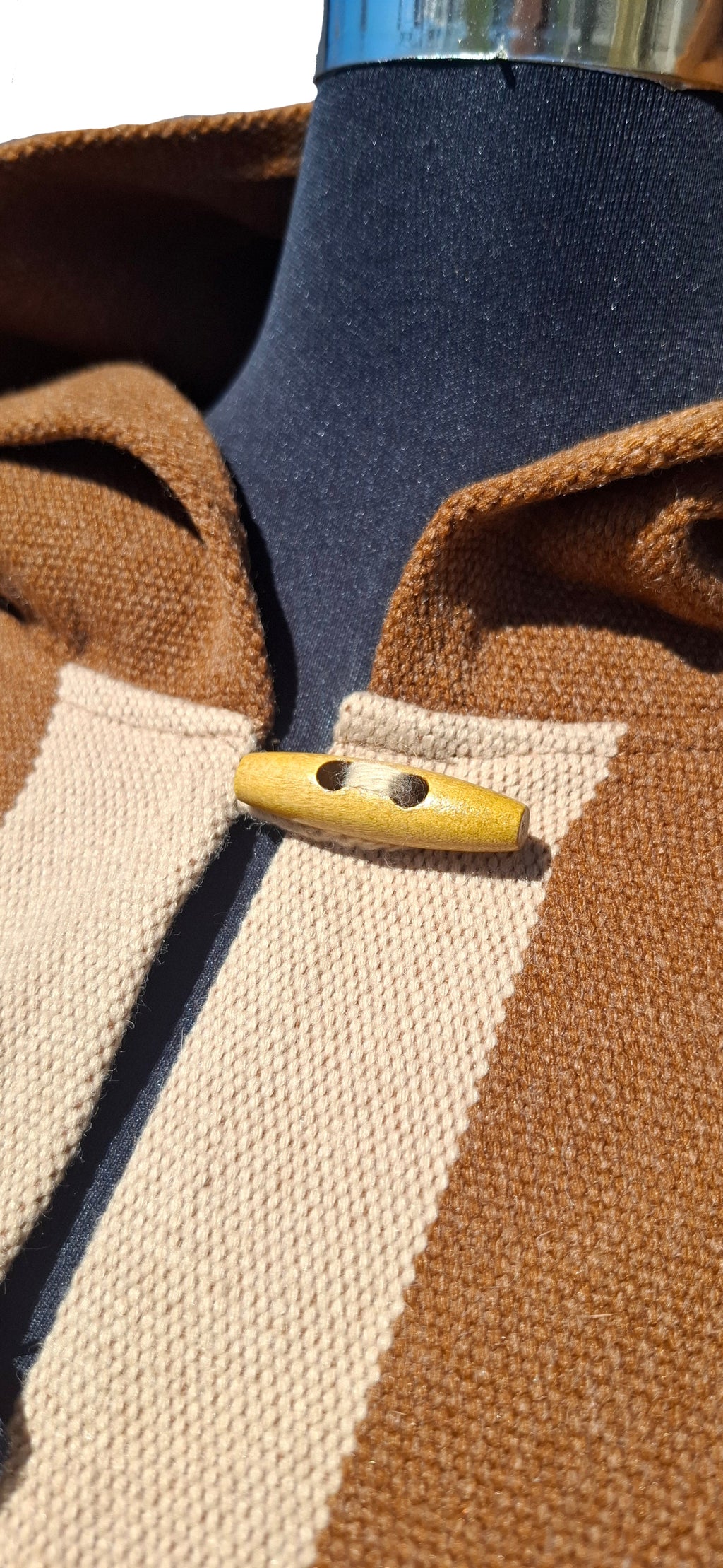 Poncho 5 Líneas con Capucha -  Lana y Alpaca-Vicuña con Beige