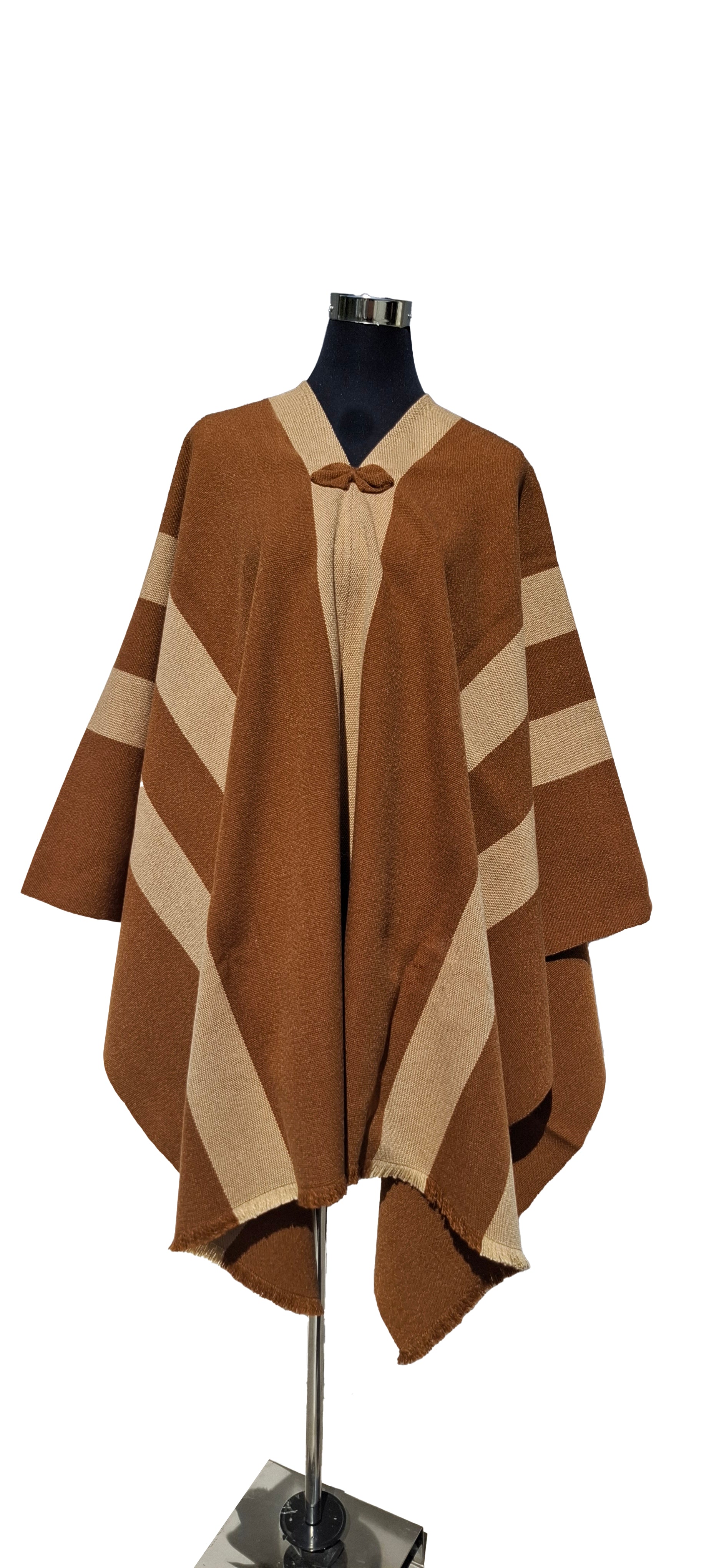 Poncho 5 Líneas Sin capucha   -  Lana y Alpaca-Vicuña con Beige