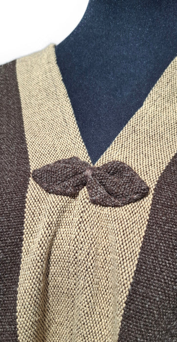 Poncho 5 Líneas Sin capucha   -  Lana y Alpaca-Café Moro Con Beige