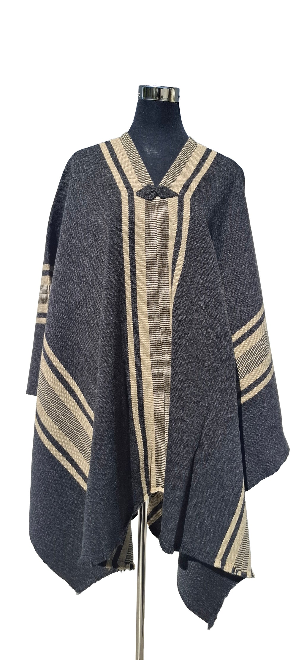 Poncho Peinecillo -  Lana y Alpaca  - Marengo con Beige - Creado en Chile