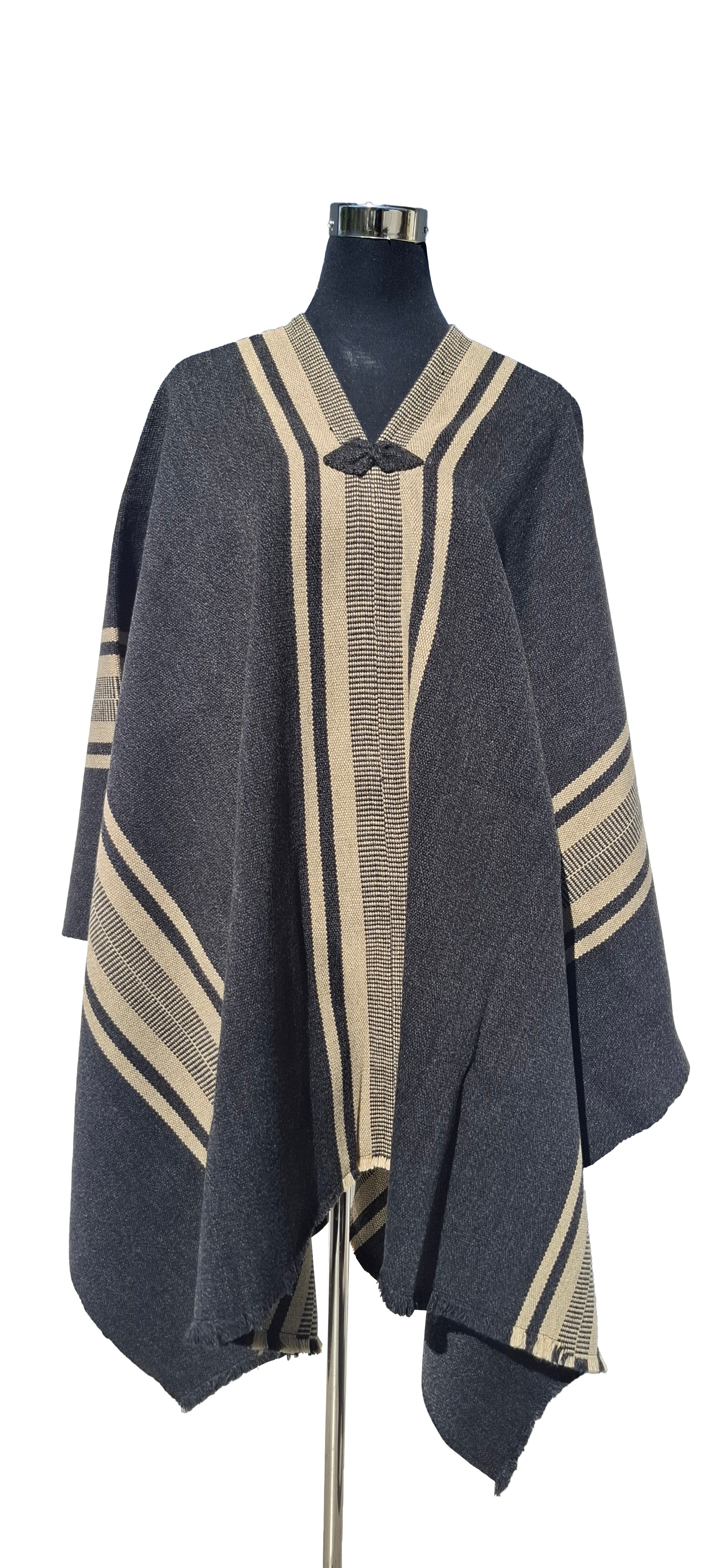 Poncho Peinecillo -  Lana y Alpaca  - Marengo con Beige - Creado en Chile
