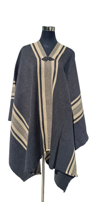 Poncho Peinecillo -  Lana y Alpaca  - Marengo con Beige - Creado en Chile