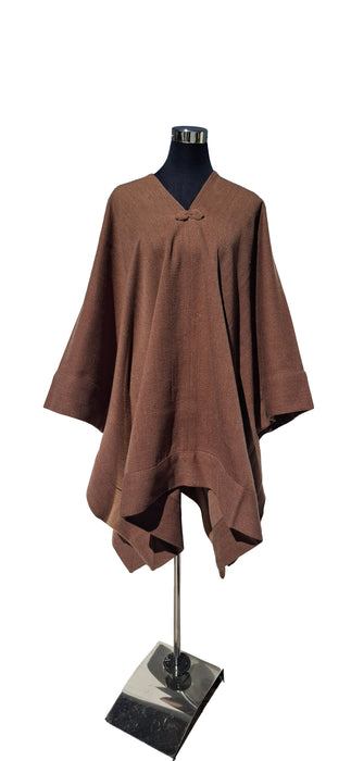 Poncho con Borde Enhuinchado  -  Lana y Alpaca  - Canelo Solo