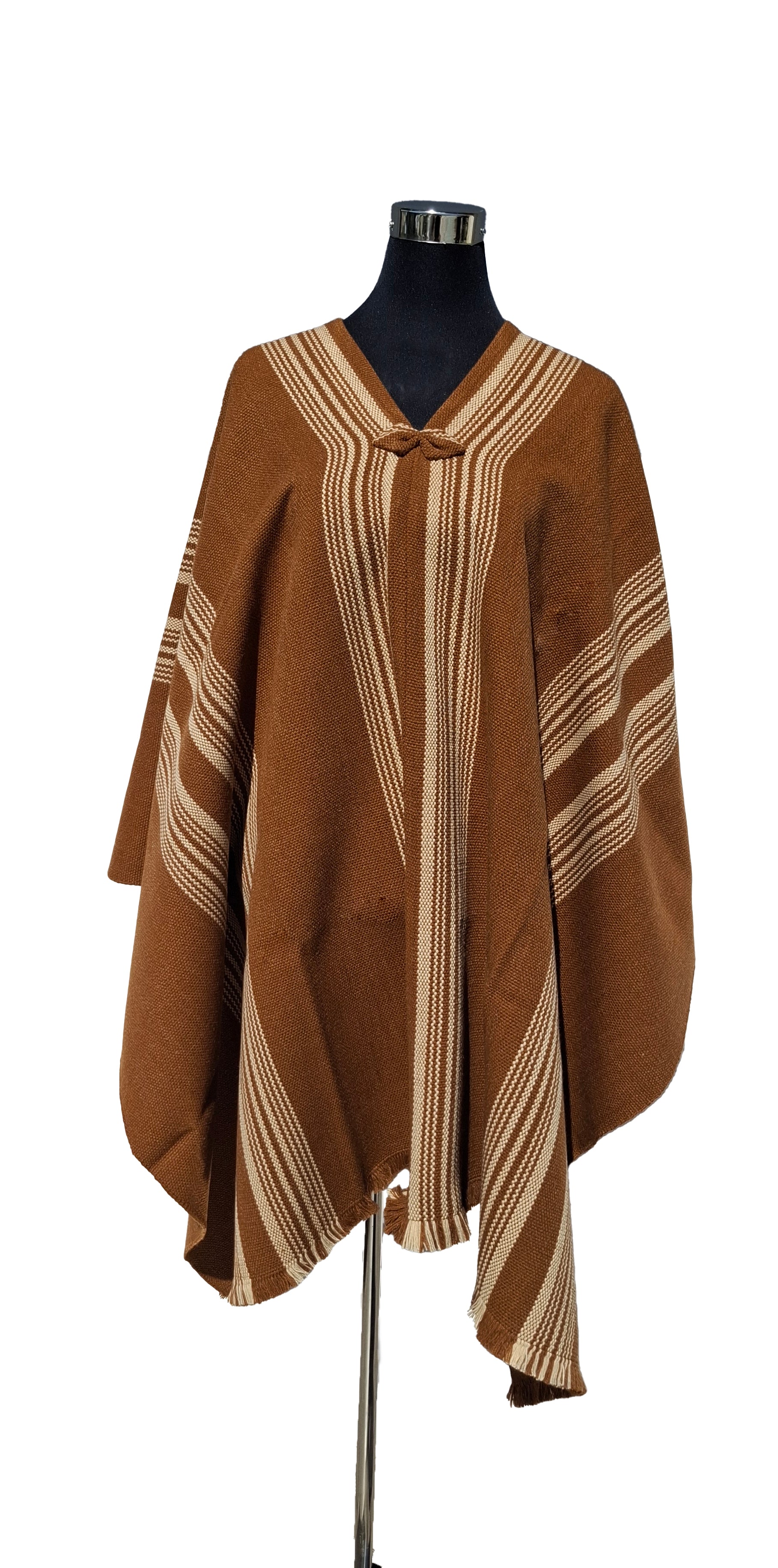 Poncho Tradicional Lana - Camel con Líneas Crudo - Creado en Chile