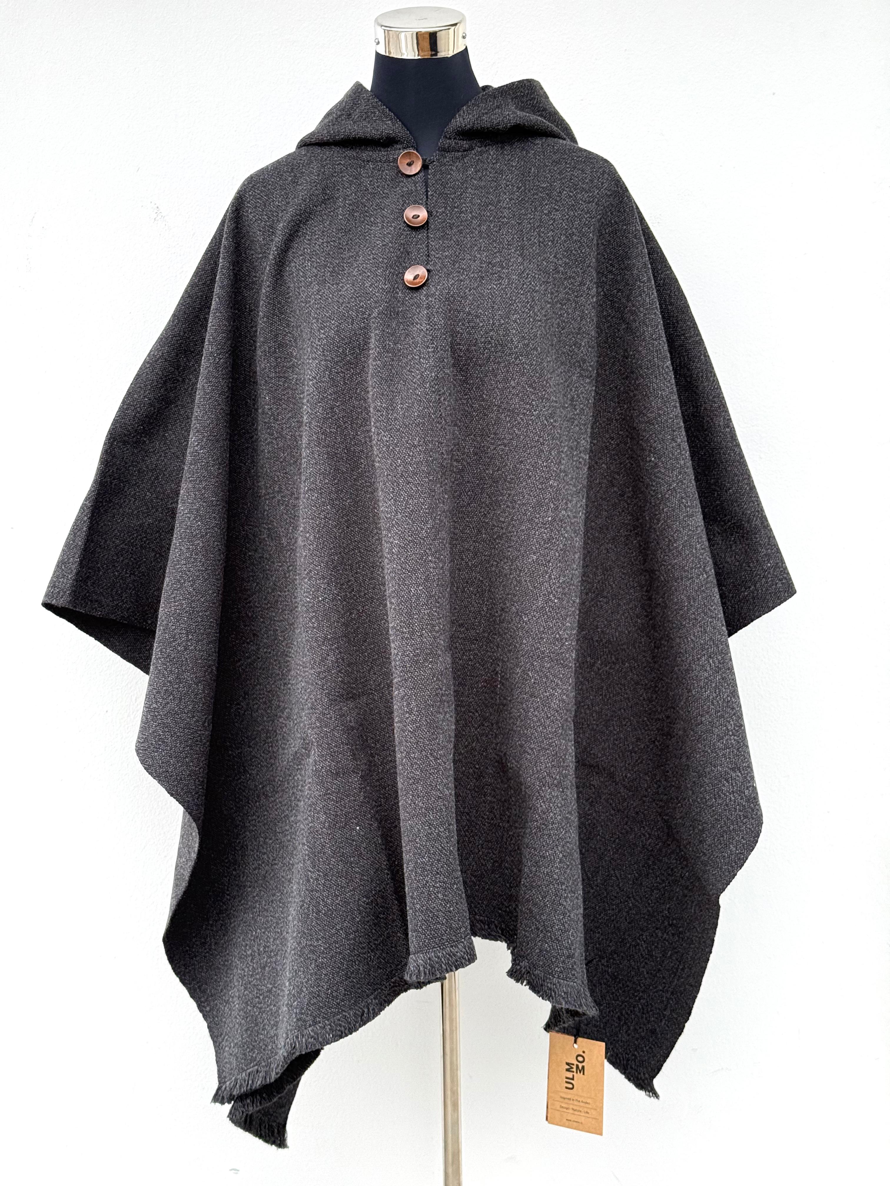 Poncho Tradicional Lana con Capucha - Gris Marengo - Creado en Chile