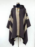 Poncho 5 Líneas con Capucha -  Lana y Alpaca  - Marengo con Beige