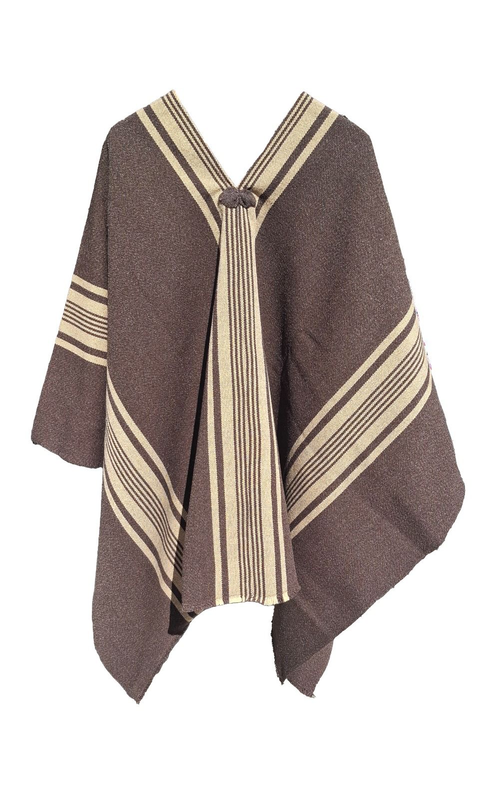 Poncho Cordoncillo -  Lana y Alpaca  - Café Moro Líneas Beige