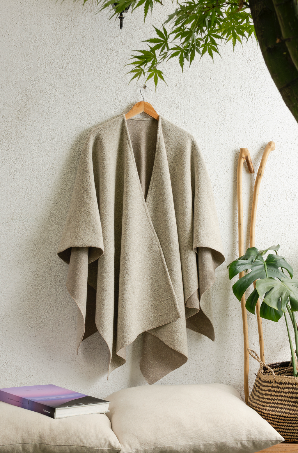 Ruana de Lana Merino Beige Claro bouclé - ULMMO Origen