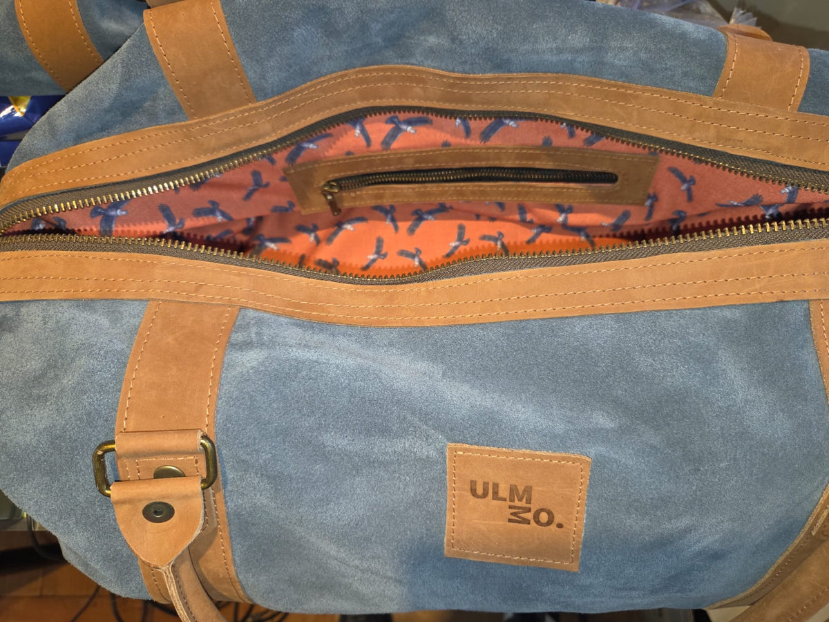 Bolso ULMMO cuero reno Azul Petróleo con mangos de cuero