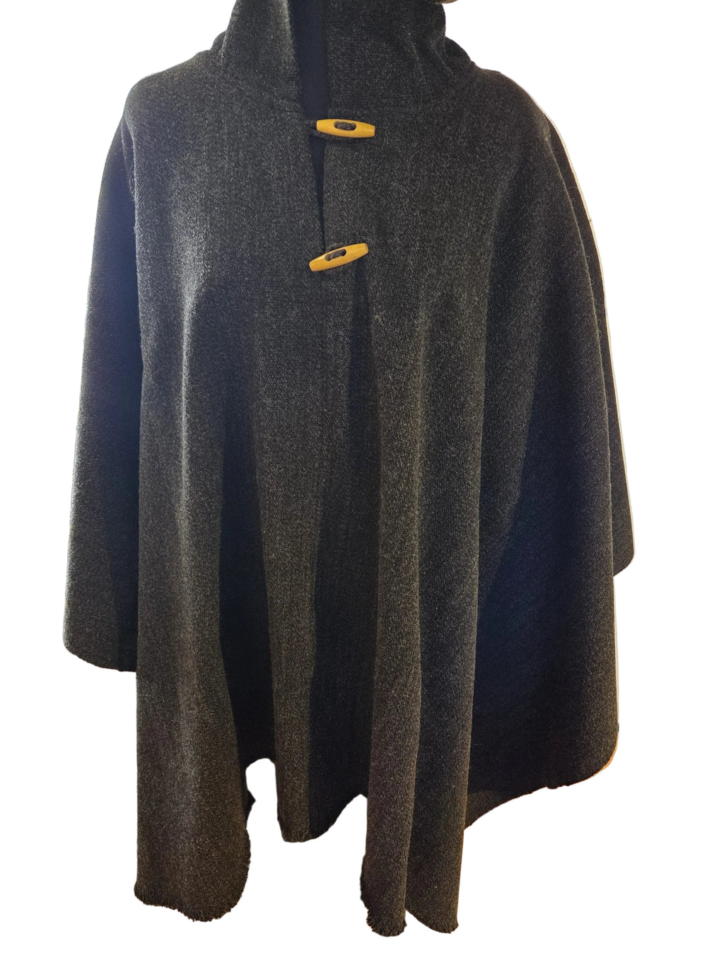 Poncho Tradicional con Capucha - Lana y Alpaca - Gris Marengo
