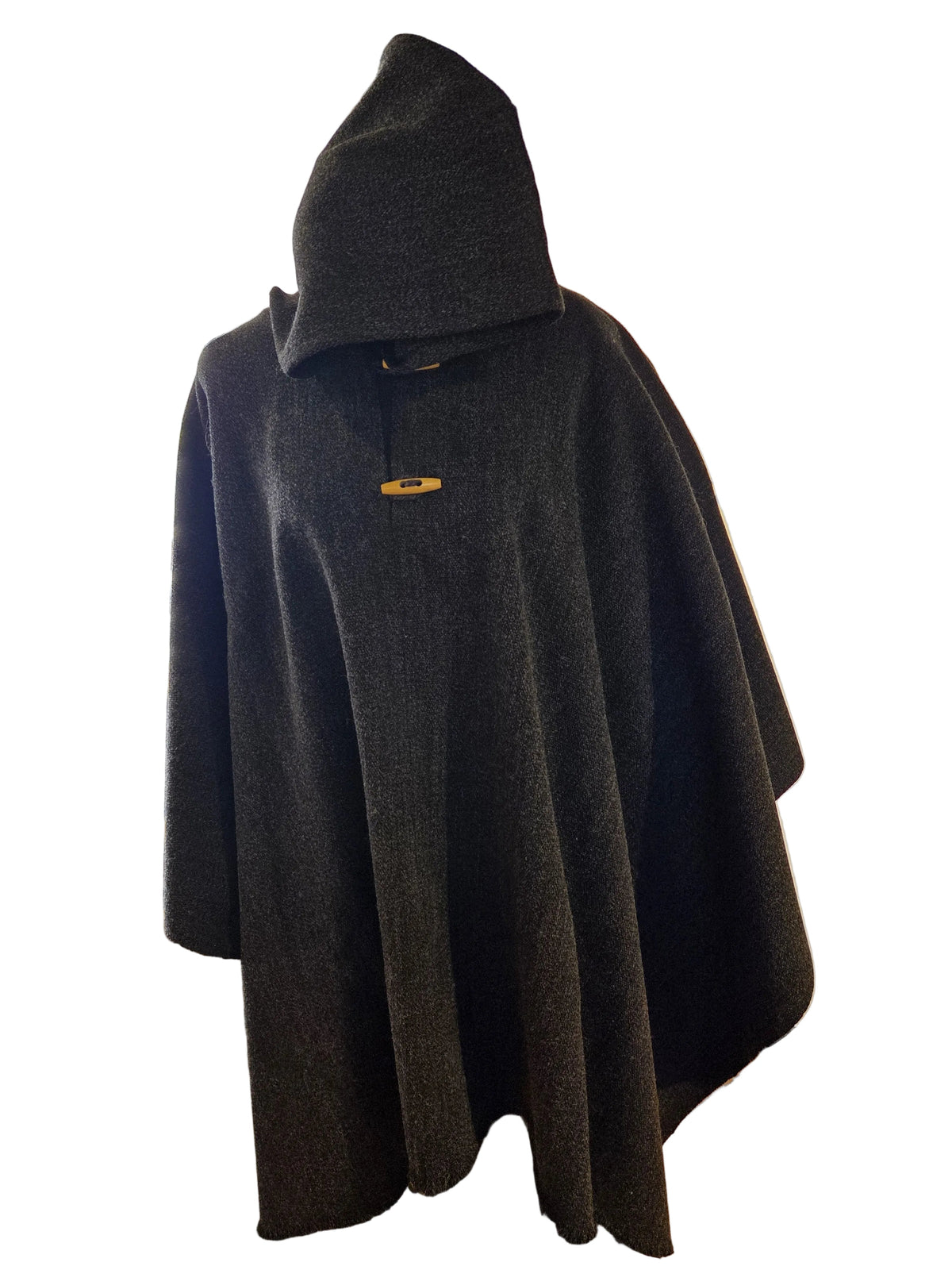 Poncho Tradicional con Capucha - Lana y Alpaca - Gris Marengo