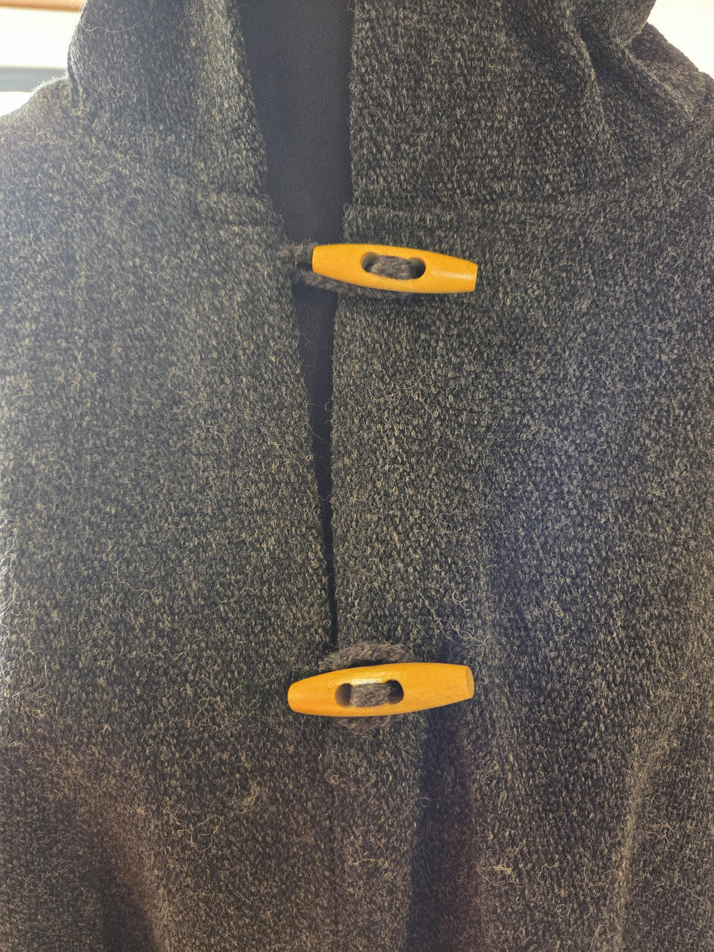 Poncho Tradicional con Capucha - Lana y Alpaca - Gris Marengo
